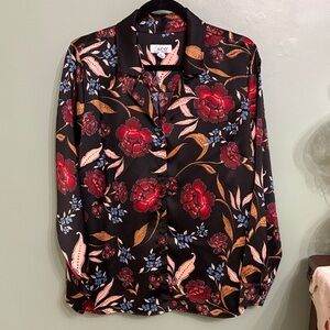 D&co Chic Black Floral Button Down Shirt